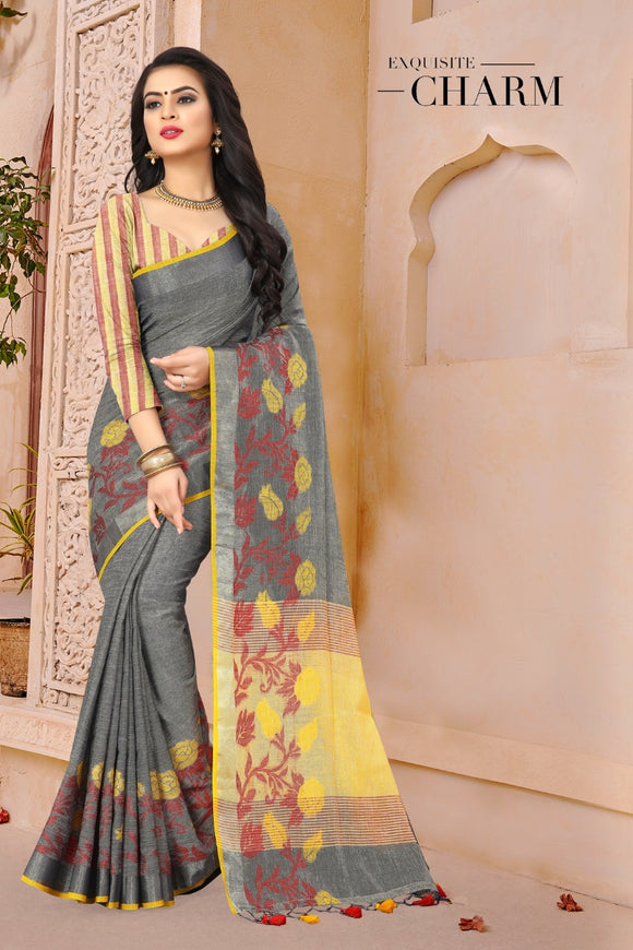 PURE LINEN saree with running Blouse Material.