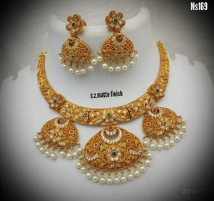Golden Necklace Set with Pearls and matching earrings for Women