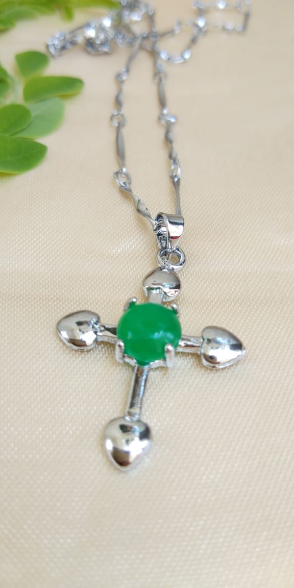 Silver  Jade Cross Pendant with Chain.