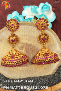 Hand crafted Ruby three layered  Gold jumka with rubies for women HC 02