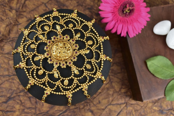 Hand crafted gold lakshmi bun pin or hair jewellery for women