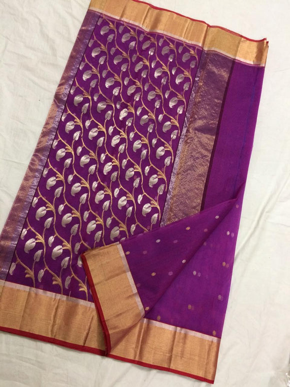 Purple Colour Khatan Silk Cotton Saree with Gold Butties