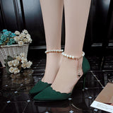 Ladies Shoe with Pearls and golden chain with Heart.