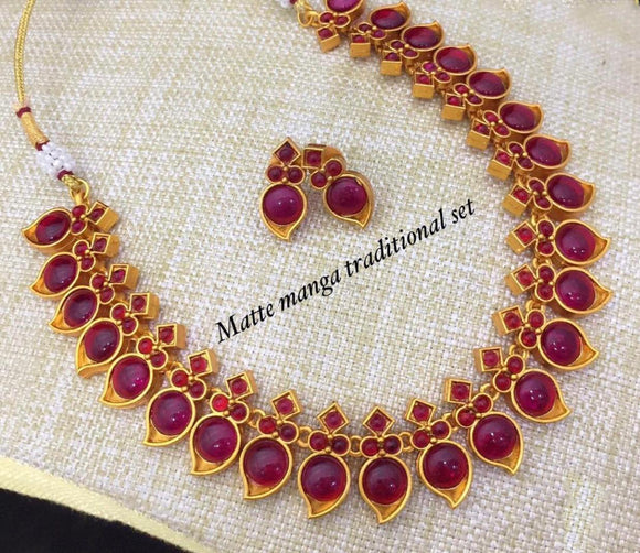 Traditional Manga Mala or Garland of Mangoes Necklace in Matte Gold finish
