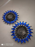 Black Polished German Silver earrings with Colourful Enamel Flower work.