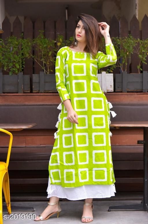 Pista Green Embroidered Poly Cotton Kurti