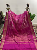 Fuchsia Pink and White Pochampally Silk Saree for Women-SRIPSS001P