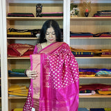 Fuchsia Pink and White Pochampally Silk Saree for Women-SRIPSS001P