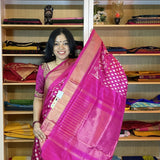 Fuchsia Pink and White Pochampally Silk Saree for Women-SRIPSS001P