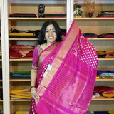 Fuchsia Pink and White Pochampally Silk Saree for Women-SRIPSS001P