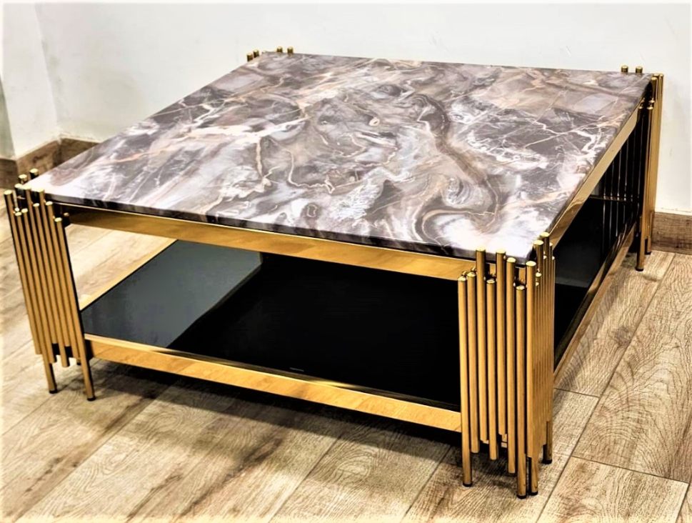 Elegant Gold Finish Big Size Square Centre Table with Marble Top -SP00 ...