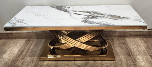 Golden Infinity , Gold finish PVD infinity center table with Marble Top  -SP001ICTG