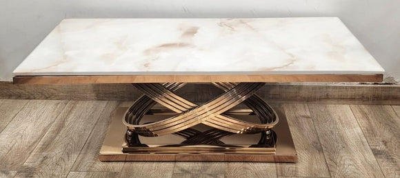 Infinity , Rose Gold finish PVD infinity center table with Marble Top  -SP001ICT