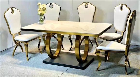 Masaba , Gold Finish Elegant 6 Seater Dining Table with 6 Chairs -SP001DSC
