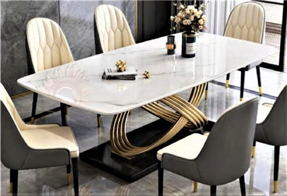 Gold Finish Elegant 6 Seater Dining Table with 6 Chairs -SP001DS