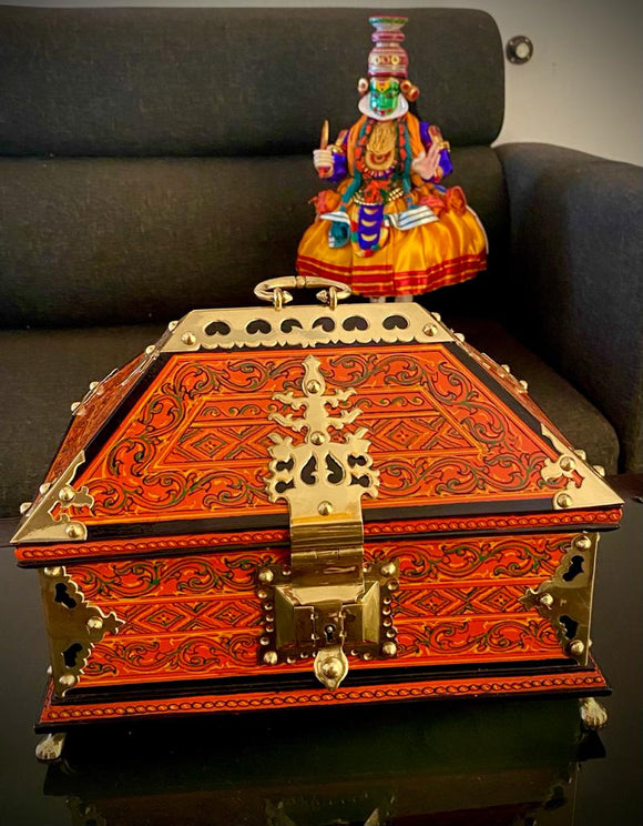 Authentic Handmade Rosewood Royal Ethnic Jewellery Box with Brass Embellishments-AUNP001