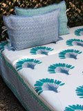 Palm Hand Block Print Cotton Double Bed Sheet Set With 2 Pillow Covers