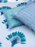 Palm Hand Block Print Cotton Double Bed Sheet Set With 2 Pillow Covers