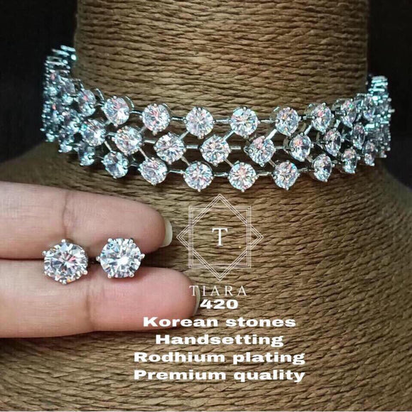 PREMIUM QUALITY KOREAN HANDSETTING STONES NECKLACE SET FOR WOMEN-MOENS0012