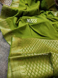 Light Green  ﻿Awesome kanji mango design Chiffon Saree  with Grand Pallu and Designer Brocade Blouse -21ETCS002