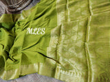 Light Green  ﻿Awesome kanji mango design Chiffon Saree  with Grand Pallu and Designer Brocade Blouse -21ETCS002