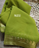 Light Green  ﻿Awesome kanji mango design Chiffon Saree  with Grand Pallu and Designer Brocade Blouse -21ETCS002