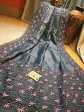 Grey and Pink  Pure Bengal Tussar Cutwork Sarees with Running Blouse piece-SARAS003GY