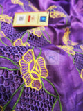 Violet Pure Bengal Tussar Cutwork Saree with Running Blouse piece-SARAS004V