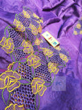Violet Pure Bengal Tussar Cutwork Saree with Running Blouse piece-SARAS004V