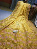 Golden Yellow Pure Bengal Tussar Cutwork Sarees with Running Blouse piece-SARAS002Y