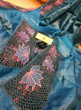 Blue  Pure Bengal Tussar Cutwork Sarees with Running Blouse piece-SARAS007