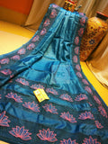 Blue  Pure Bengal Tussar Cutwork Sarees with Running Blouse piece-SARAS007