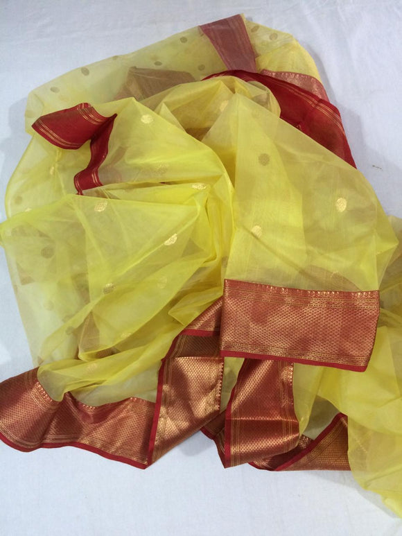YELLOW WITH RED ORIGINAL AUTHENTIC KHATAN SILK SAREE FOR WOMEN-SAKSS002