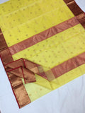 YELLOW WITH RED ORIGINAL AUTHENTIC KHATAN SILK SAREE FOR WOMEN-SAKSS002