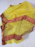 YELLOW WITH RED ORIGINAL AUTHENTIC KHATAN SILK SAREE FOR WOMEN-SAKSS002