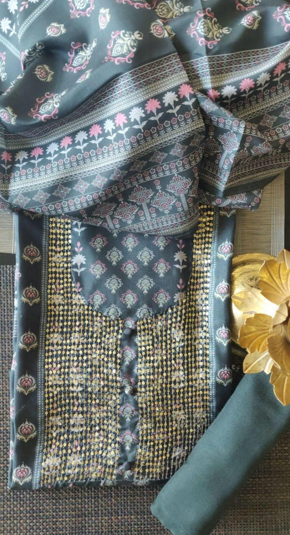 Beautiful Digital Printed Chanderi Suit with Sequins Work -SSM002