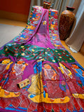 Patachitra on Pure Hand Weaved Sonamukhi Silk Saree  With Silk Mark-PS0220360W