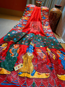 Patachitra on Pure Hand Weaved Sonamukhi Silk Saree  With Silk Mark-PS0220360R