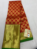 Meroon Silk Saree with Green Borders  Pure Handloom Kanchipuram silk saree  for Women -SADP002SS