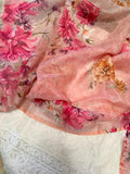 PURE COTTON NET APPLIQUE WORK CHIKAN KURTA WITH PINK LINEN SILK DUPATTA-SSM006P