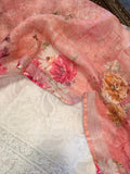 PURE COTTON NET APPLIQUE WORK CHIKAN KURTA WITH PINK LINEN SILK DUPATTA-SSM006P