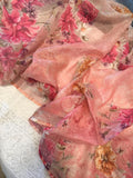 PURE COTTON NET APPLIQUE WORK CHIKAN KURTA WITH PINK LINEN SILK DUPATTA-SSM006P