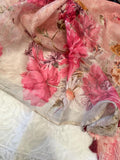 PURE COTTON NET APPLIQUE WORK CHIKAN KURTA WITH PINK LINEN SILK DUPATTA-SSM006P
