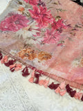 PURE COTTON NET APPLIQUE WORK CHIKAN KURTA WITH PINK LINEN SILK DUPATTA-SSM006P