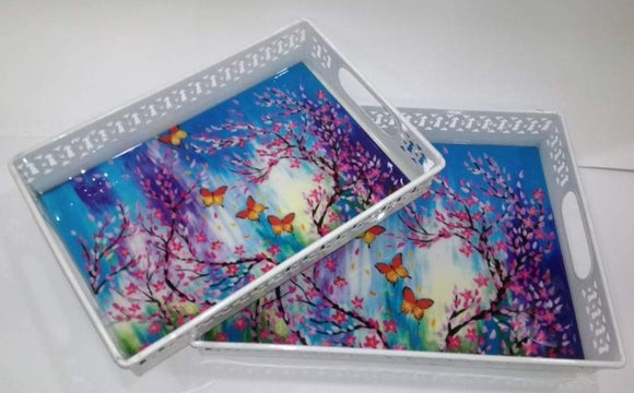 Set of 2 Exclusive Butterfly  Design  Classy Rectangular  Serving Trays-HDSTRST005