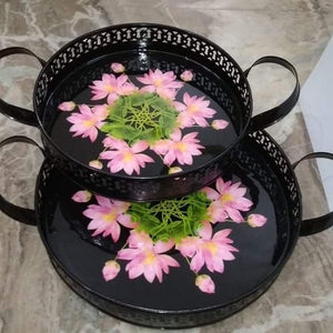 Set of 2 Exclusive Black with Lotus Design  Classy Round serving Tray