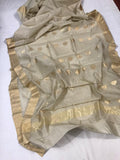 RAJ GARANA CREAM COLOR ORIGINAL AUTHENTIC CHANDERI SILK COTTON SAREE WITH GOLD ZARI AND BUTTIES-OACSS-001