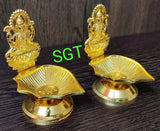LAKSHMI VILAS PAIR OF COPPER COATED GOLD FINISH LAKSHMI DIYAS FOR PUJA-CZYLD002G