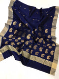 DEEP BLUE PAISLEY DESIGNER CHANDERI SILK COTTON SAREE FOR WOMEN-SADBCS001