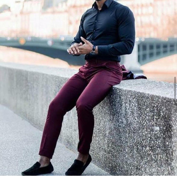 Black Slim Fit Cotton Lycra Pants for Men by GentWith.com